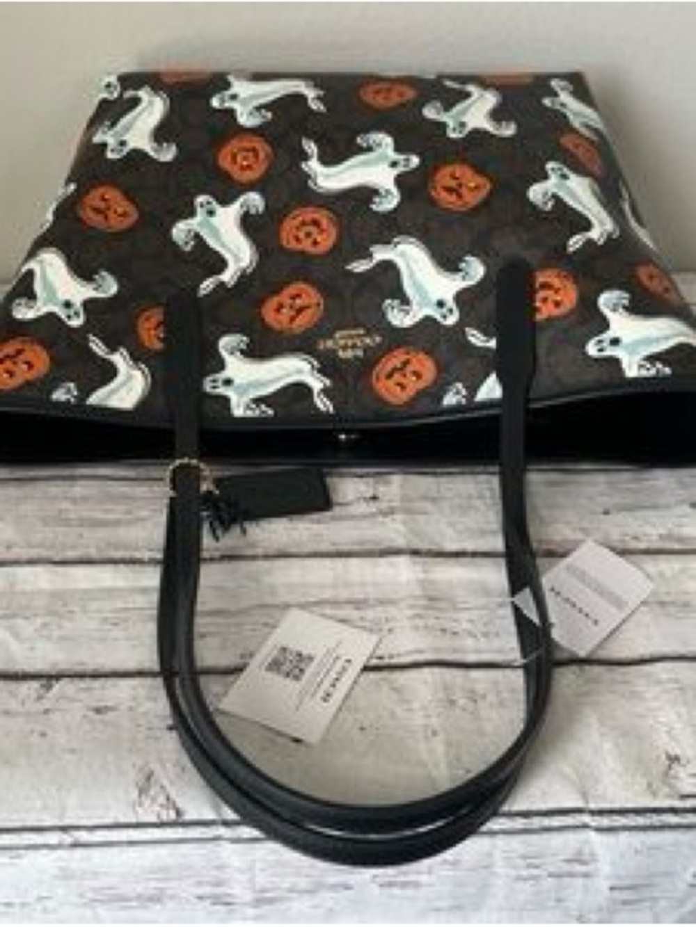 Coach Halloween Ghost & Pumpkin Print Tote Bag in Brown/Black - Picture 3 of 4